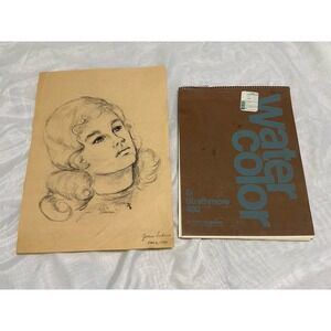 Lot Of 6 Artworks 1970s Drawing + Watercolor Sketchbook Original VINTAGE ARTWORK